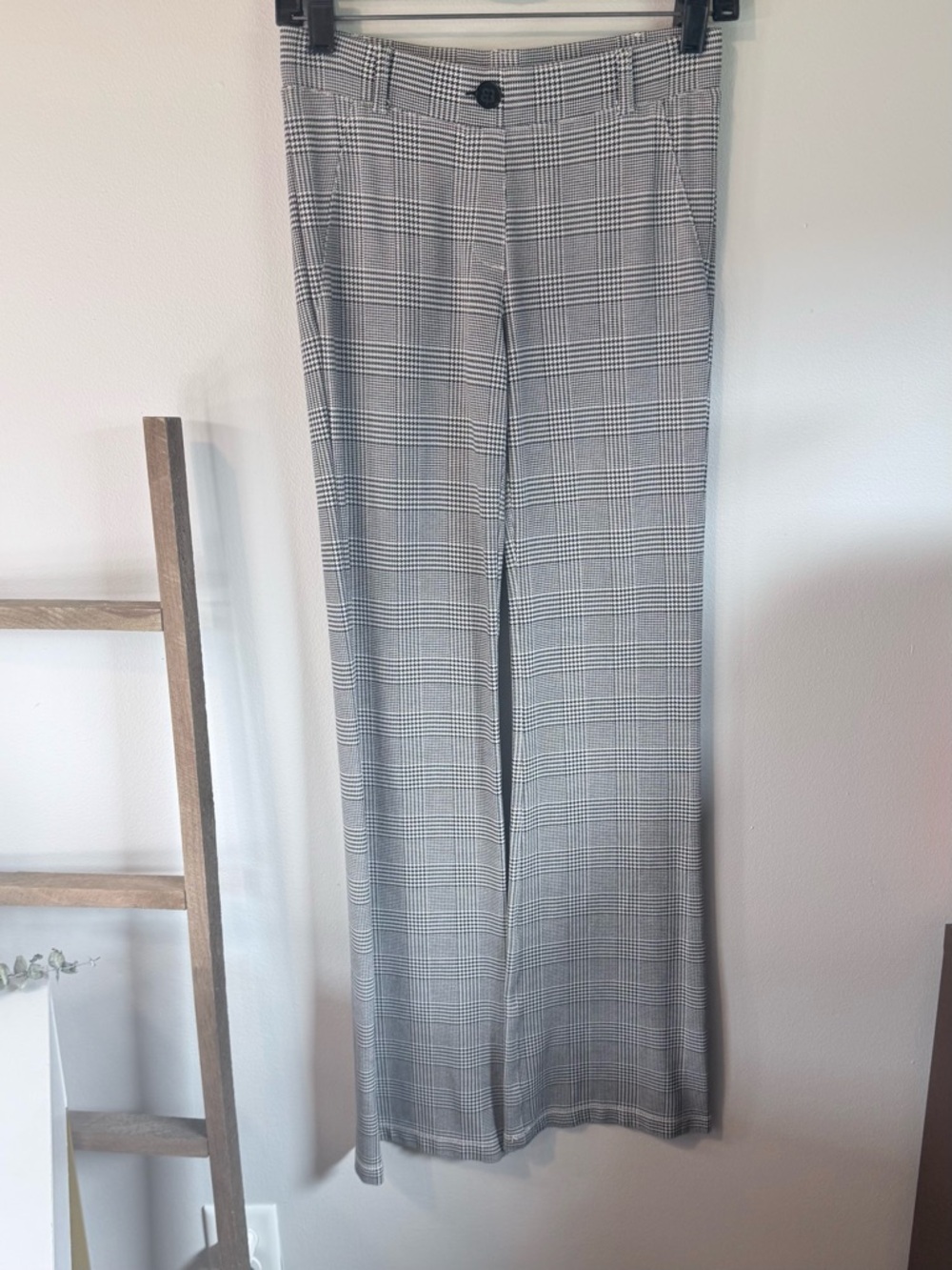 Betabrand Black and White Plaid Dress Pant Yoga Pant | Bootcut